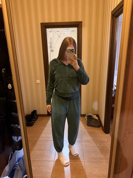 Велюровый костюм PINK Victoria’s Secret, кофта L / штаны XL, зелёный