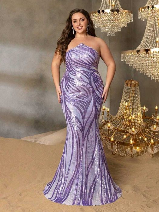 Fioletowa długa sukienka cekinowa 46/48