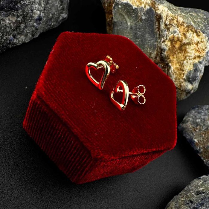 Złote kolczyki serduszka serca próby 585 waga 1.14g JAK NOWE