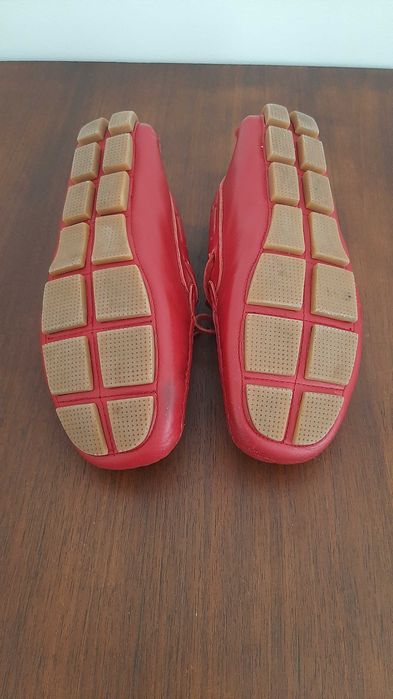 Mocassins, em pele, encarnados/vermelhos n.º 35, c/o novos