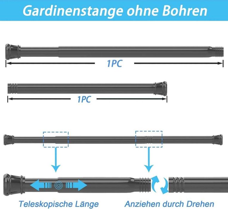 Karnisz prysznicowy (355 - 405cm, Ø 32 mm) – biały, teleskopowy drążek do zasłon