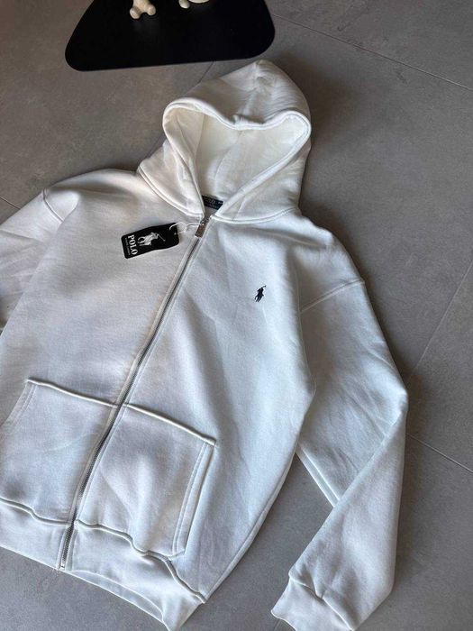 Bluza z kapturem Polo Ralph Lauren, biała, polarowa, zapinana na zamek