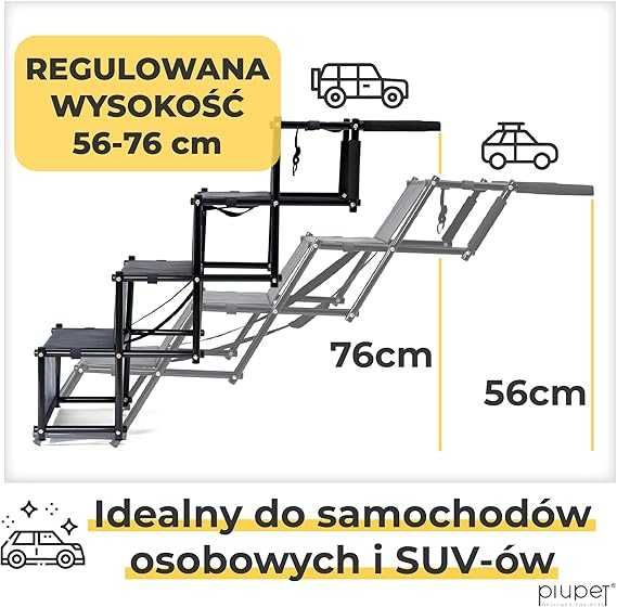 PiuPet Schody dla psa, obciążenie do 80 kg rury stalowe