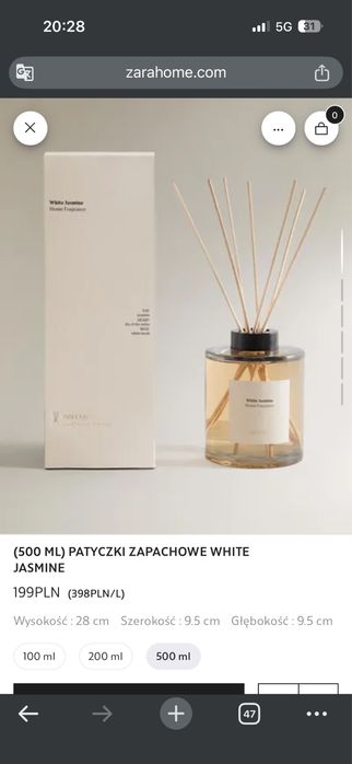 Zara home patyczki zapachowe WHITE JASMINE 500 ml