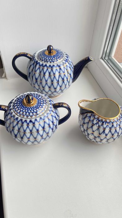 Чайный сервіз Тюльпан кобальтов сетка Ленінградского фарфорового завод