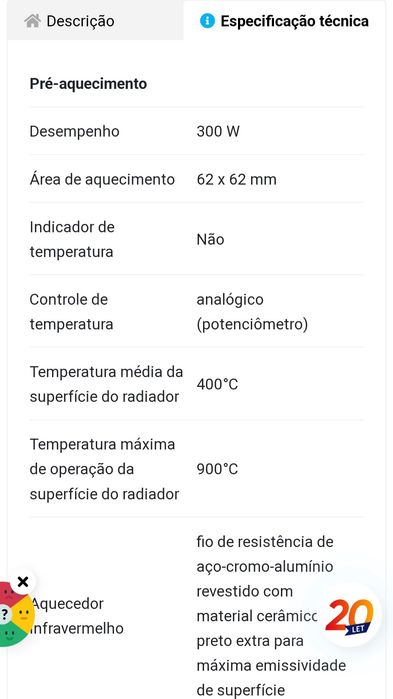 Estação de pré aquecimento tornado XL, até 900°c  graus