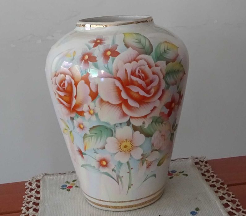 Jarrão Porcelana Antigo Pintado Mão da Loucicentro (+ 40 Anos)