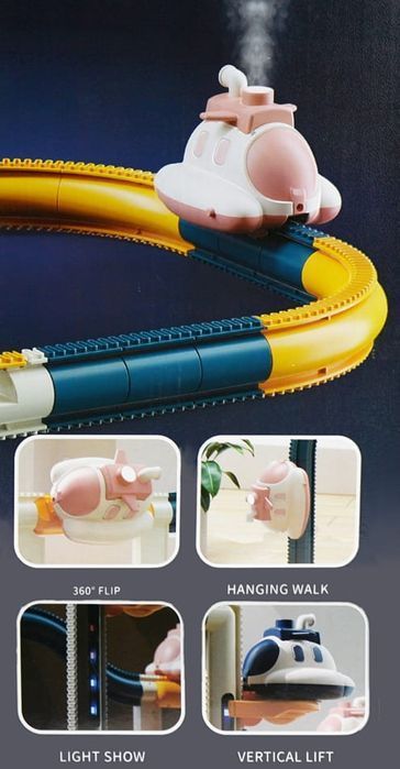 Tor Samochodowy Kosmiczna Kolejka Z Parą Wodną Ruchome Elementy Dźwięk