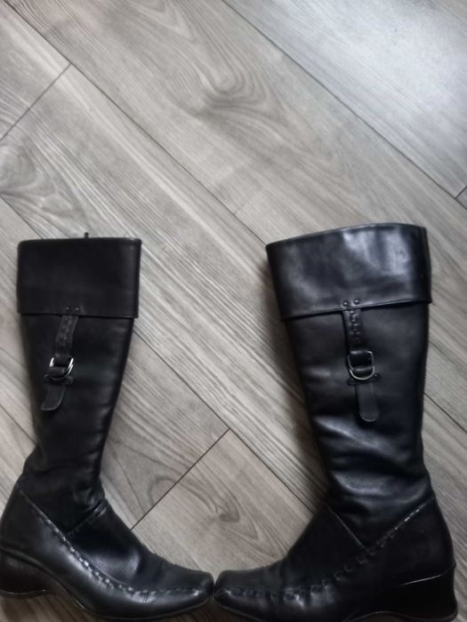 NEXT SKÓRA NATURALNA czarne komfortowe kozaki roz 39 koturn