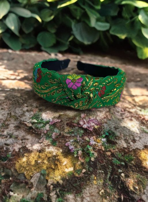Opaska do włosów Boho/Ethnic haftowana, Royal Etno Floral/Green