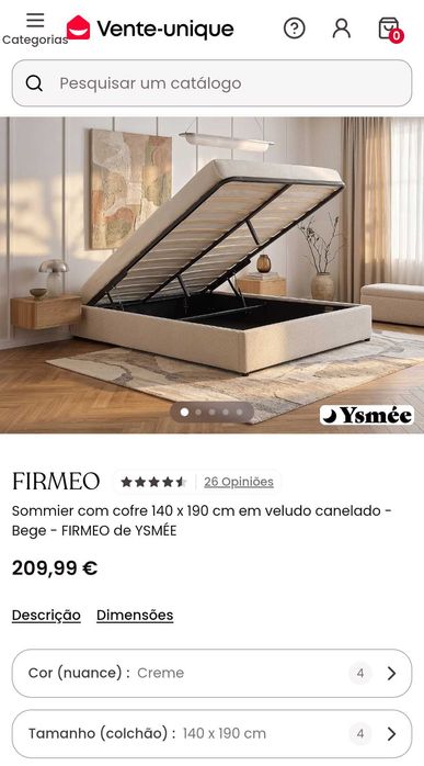 Cama Casal Sommier 140x190 com arrumação  - FIRMEO de YSMÉE