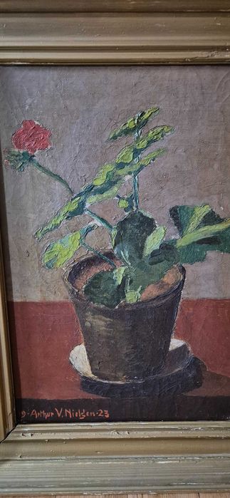 Obraz "Kwiaty w doniczce" duński aukcyjny artysta Arthur Nielsen