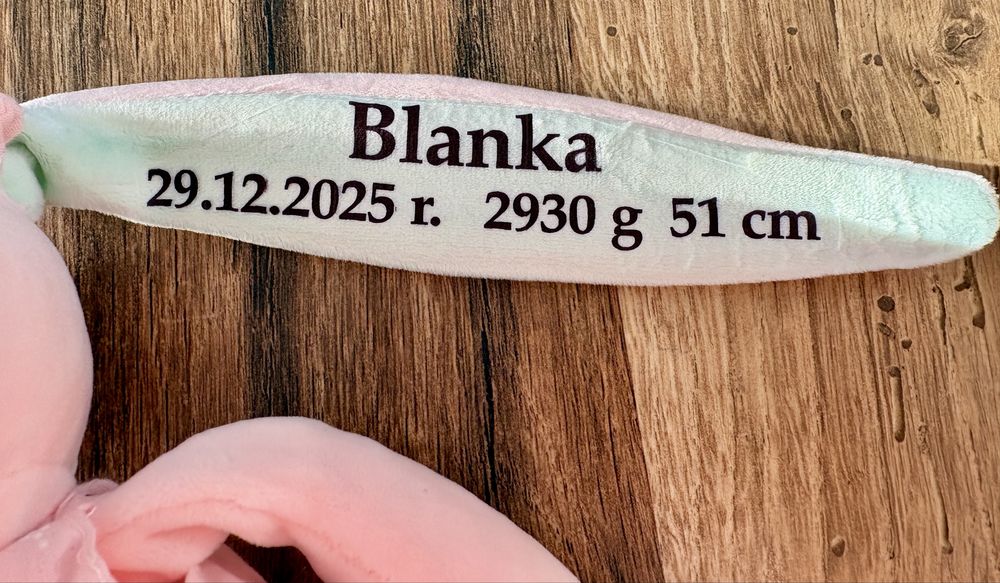 Przytulanka z metryczką imieniem
