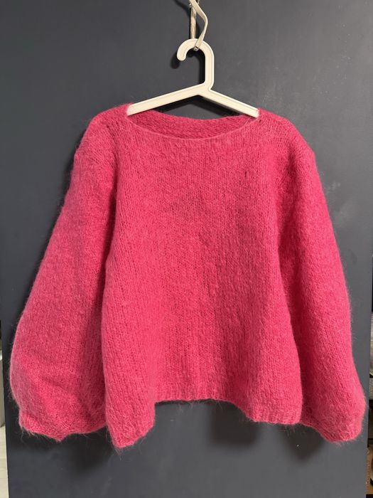 Moherowy sweterek hand mede różowy fuksja amarant magenta