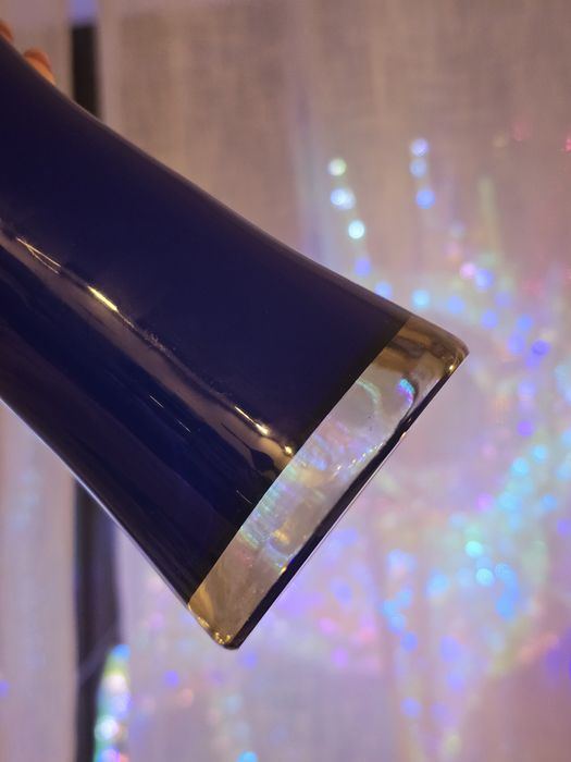 Wazon szklany kobaltowy Chusta falbanka Krosno? Prl?