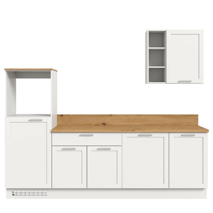 Nowoczesne meble kuchenne białe z blatem – komplet, styl skandynawski