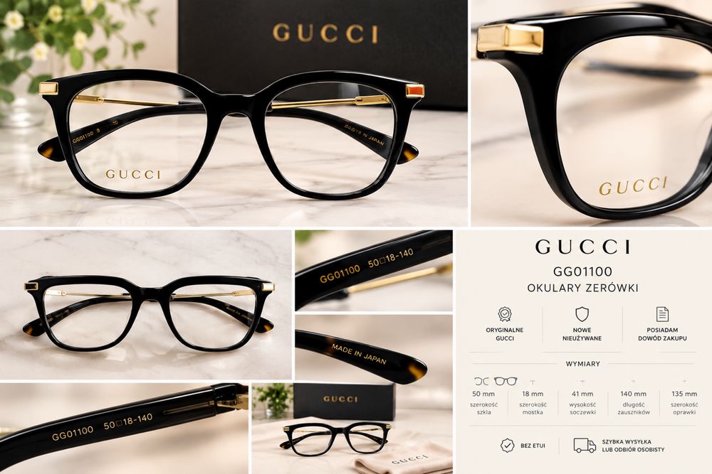 GUCCI Okulary zerówki GC01100 Nowe Oryginalne