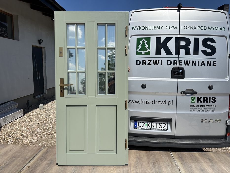 Drzwi zewnetrzne drewniane Oliwkowe Montaż Cała Polska i UE