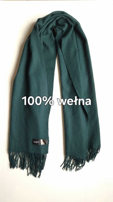 Bardzo duży butelkowozielony szal z wełny mbyM