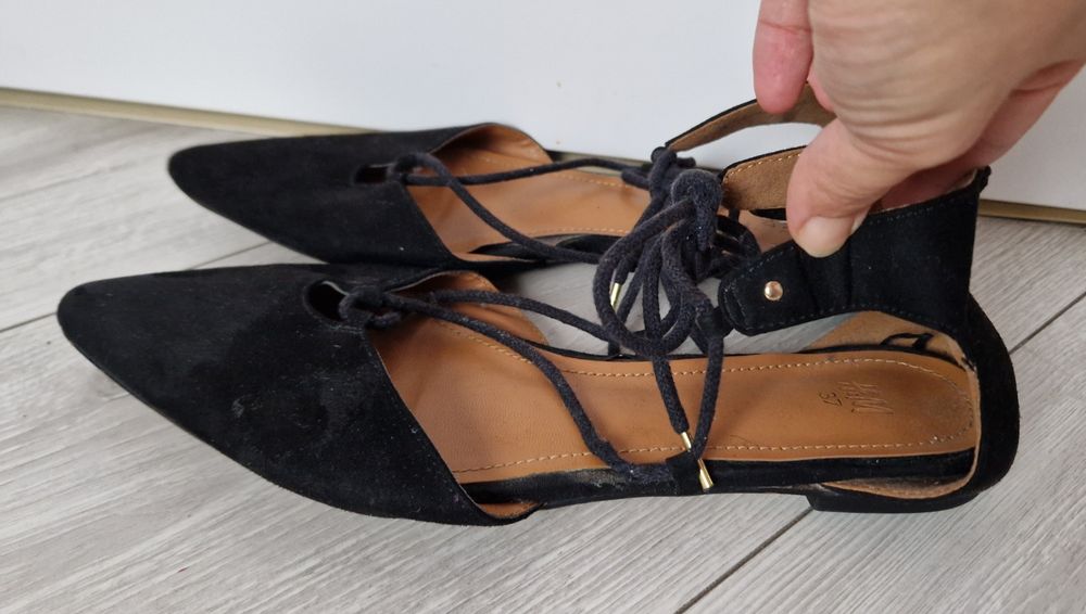 Piękne czarne wiazane baleriny H&M r 37 dł 23.5cm