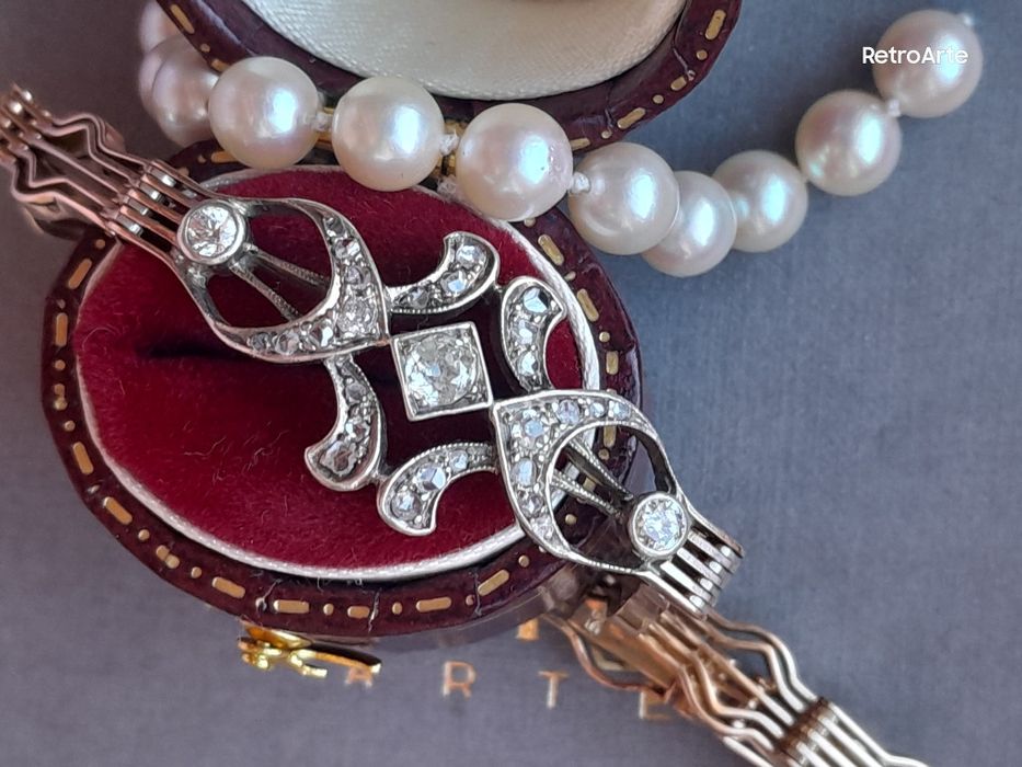 R.22 Pierścionek Art deco Diamenty Złoto 585 Platyna WYCENA