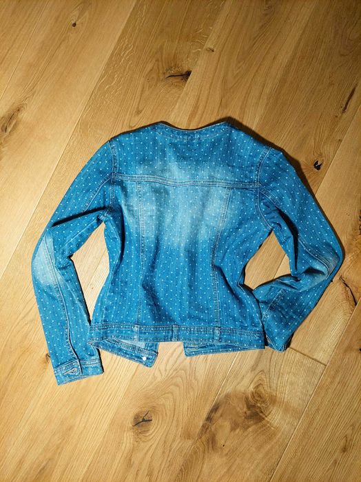 Jeansowa katana w białe kropeczki krótka kurtka jeans XS