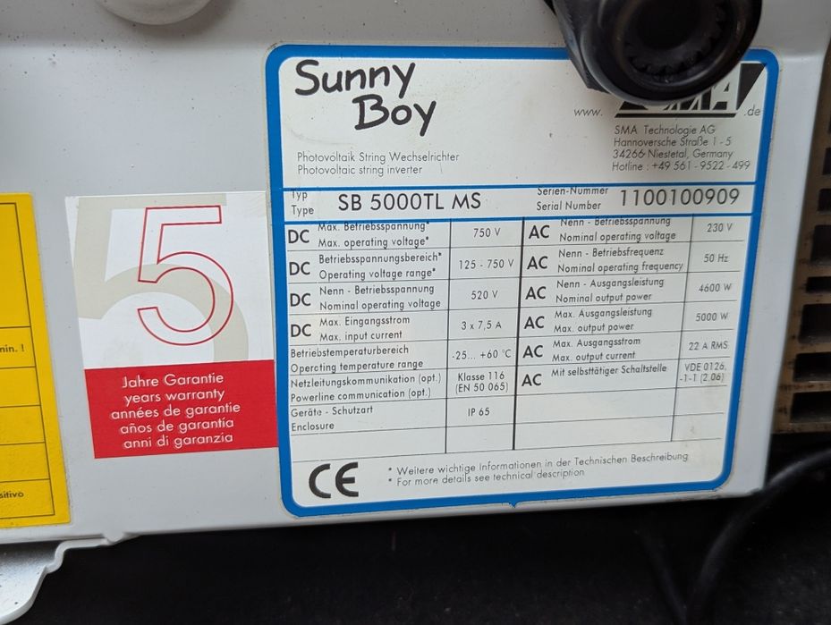 Мережевий сонячний інвертор Sunny Boy SB 500OTL MS від виробника SMA