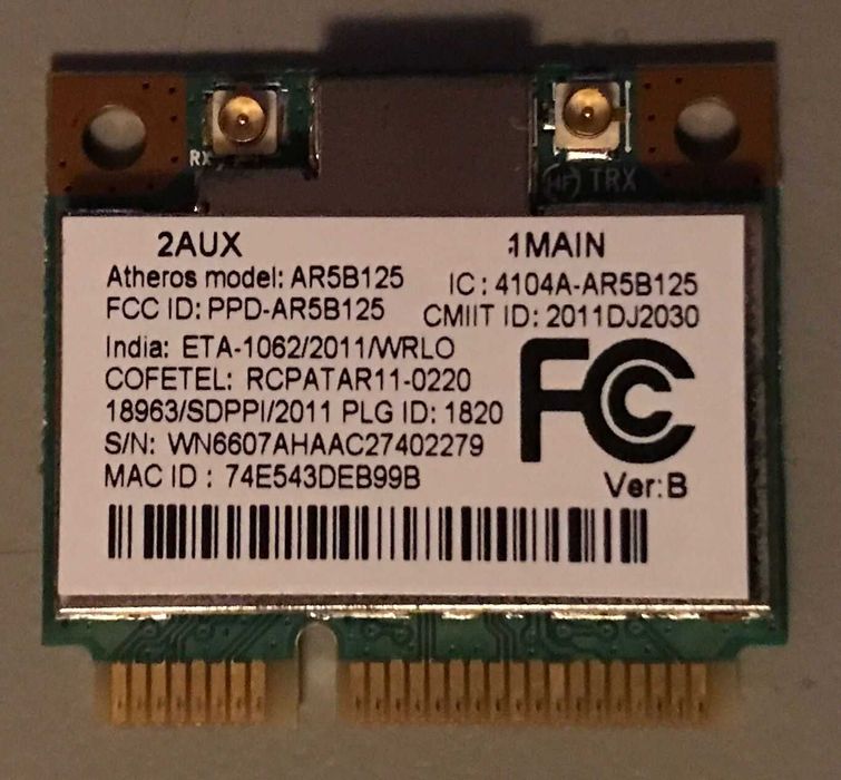 ATHEROS AR5B125 - Placa de Rede para portátil