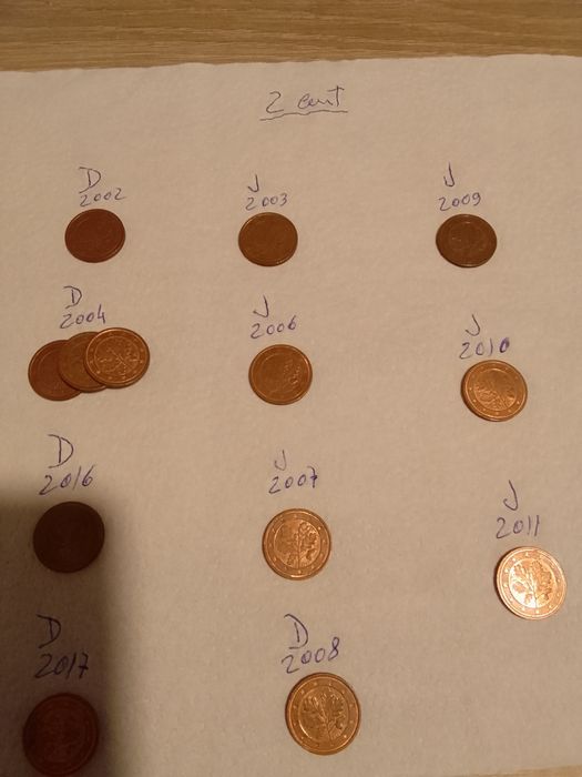 Moedas Alemãs cunho "carvalho" 1, 2  e 5 cent