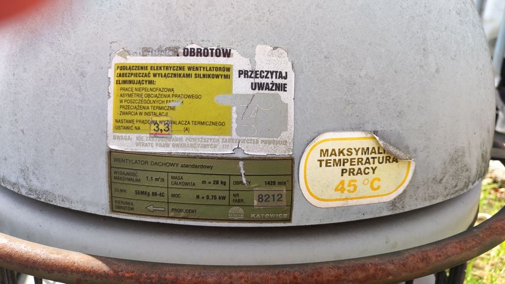 Wentylator dachowy standardowy. Wydajność 1,1 m3/s
