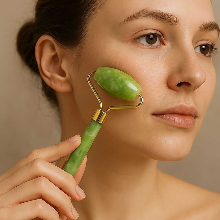 Masażer jadeitowy roller do twarzy szyi pod oczy kamień gua sha 3w1