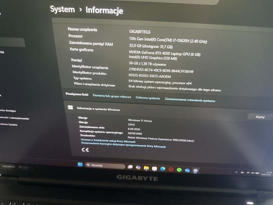 Laptop Gigabyte G5
