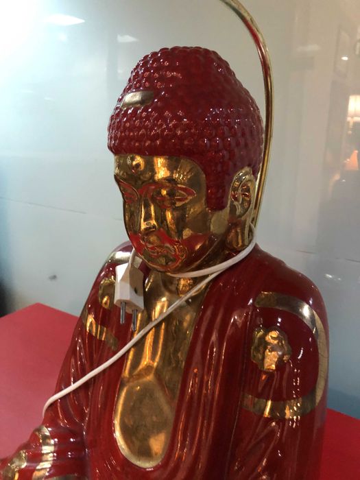 Candeeiro Buda em porcelana e bronze