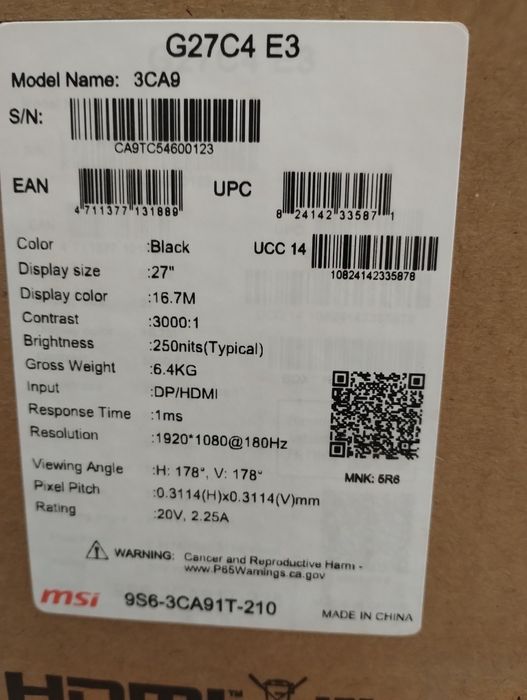 Monitor MSI 27" uszkodzona matryca.