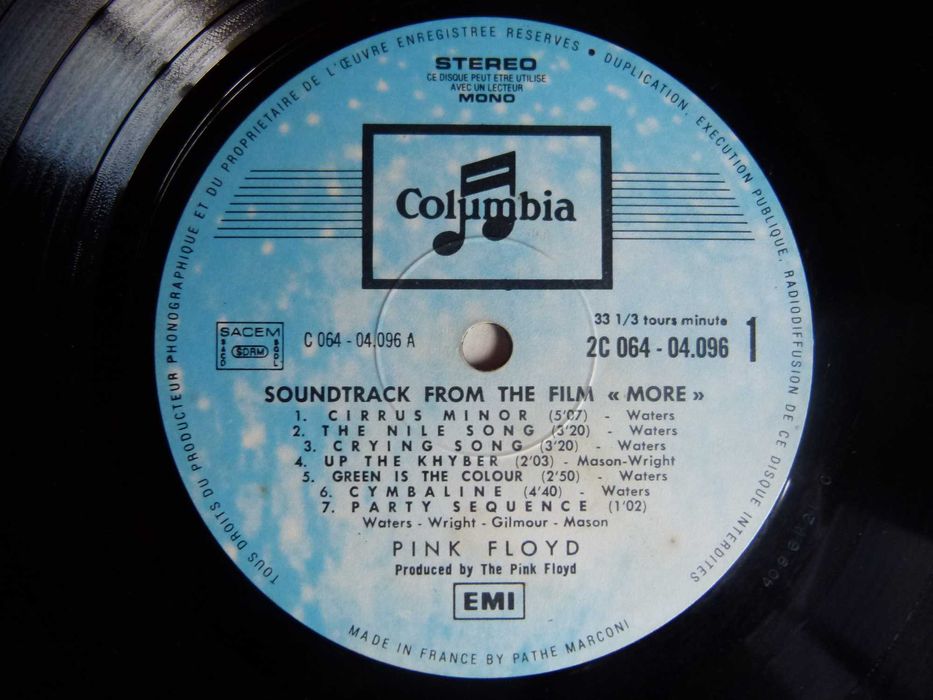 Lp vinil 33 rpm Pink Floyd More ano 1969
