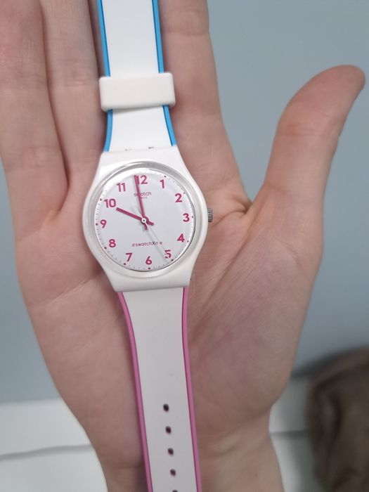 Zegarek swatch gent biały różowy błękitny sportowy