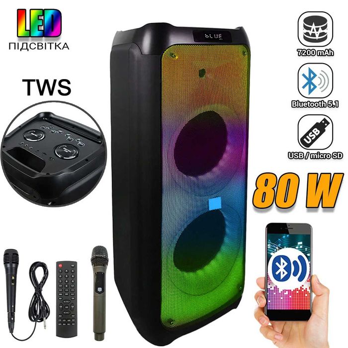 Акустическая система 80Вт Goldteller GT-5060.Большая блютуз колонка