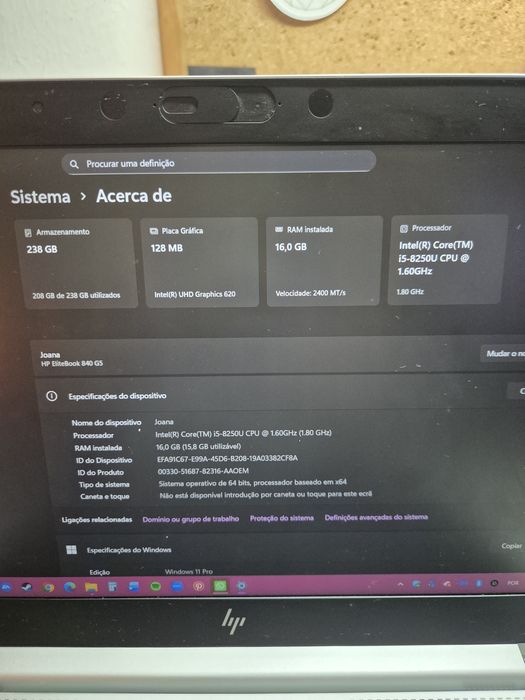 HP EliteBook 840 G5 | i5 8.ª Gen | 16 GB RAM | SSD 256 GB | Windows 11 Pro