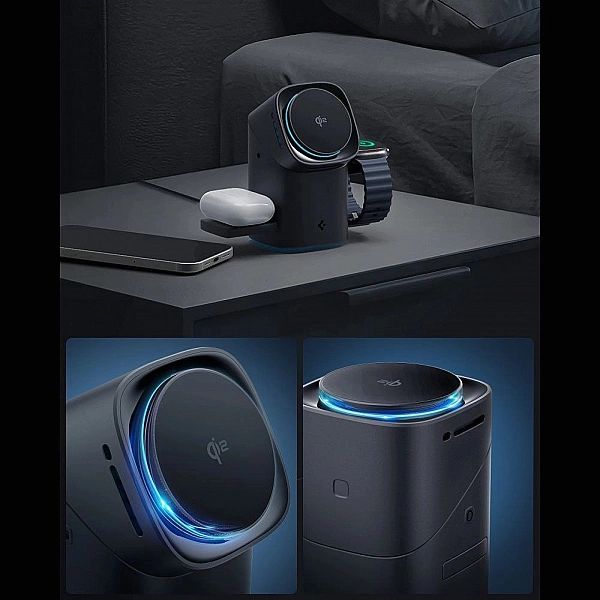 Spigen Essential Ef223Ms 3In1 Qi2 Rotary Magnetic Magsafe Wireless Cha