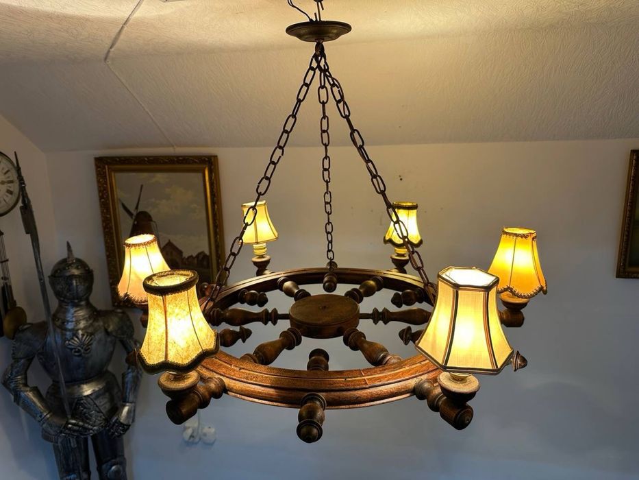 Люстра підвісна дерево світильник дуб на 6 ламп 7554