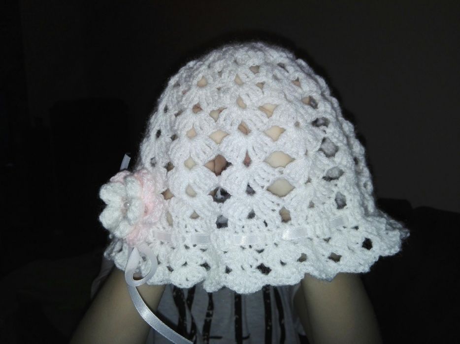 CZAPKA chrzest roczek i na co dzień 36-50 rękodziło na szydełku