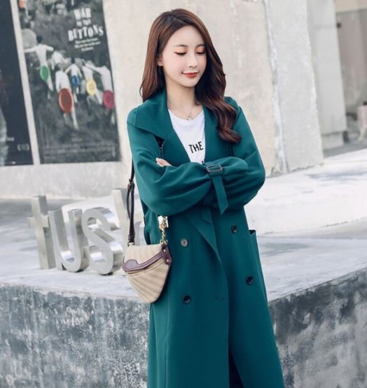 Damski płaszcz zielony dwurzędowy jesień zima rozmiar M