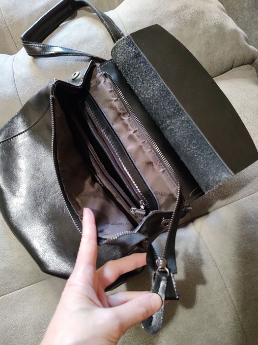 шоу leather/ рукзак/ Сумка нє велика жіноча  чорна  на ручці( розмір~