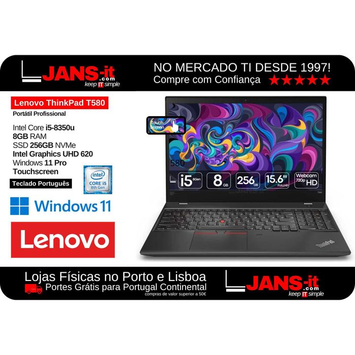 Lenovo ThinkPad T580 | i5-8350u | 8GB | SSD 256GB | 15.6″ FHD | Touchscreen