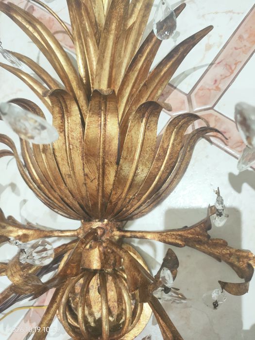 Candeeiro aplique de Parede Vintage Dourado com Cristais