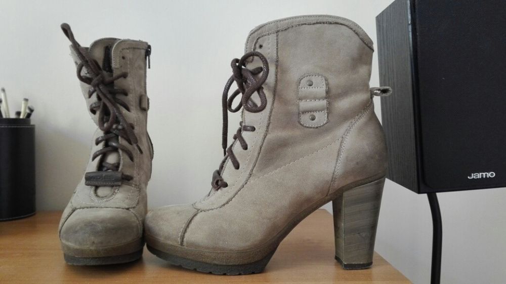 Wojas Botki skóra naturalna nubuk ocieplane