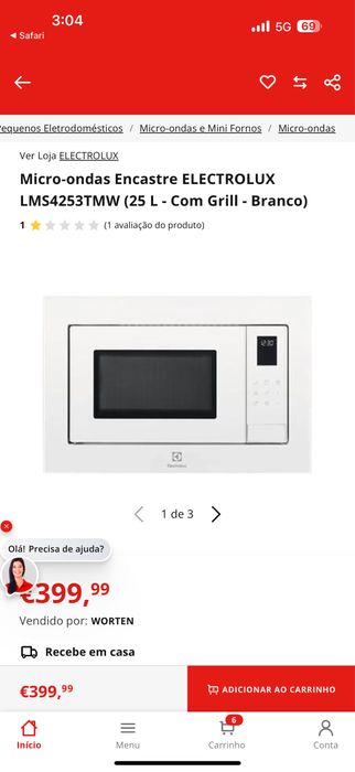 Microondas electrolux encastre branco 25L