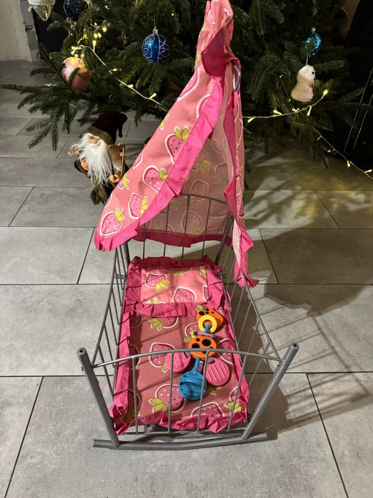 Люлька для ляльки колиска з балдахіном металева