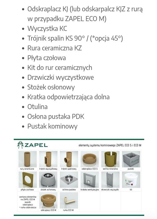 Komin ceramiczny system ZAPEL ECO S/M fi 200 + 2 wentylację