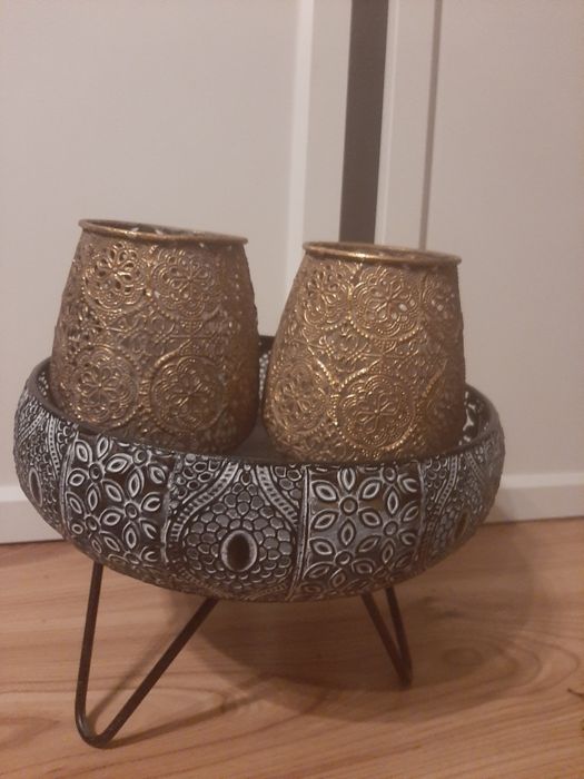 Świeczniki stare złoto, metalowe.